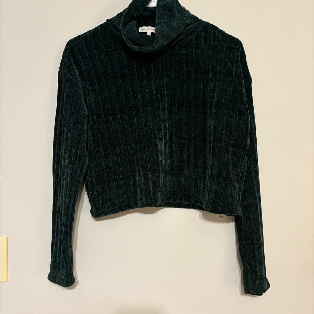 Dark Green Velvet Cropped Sweater